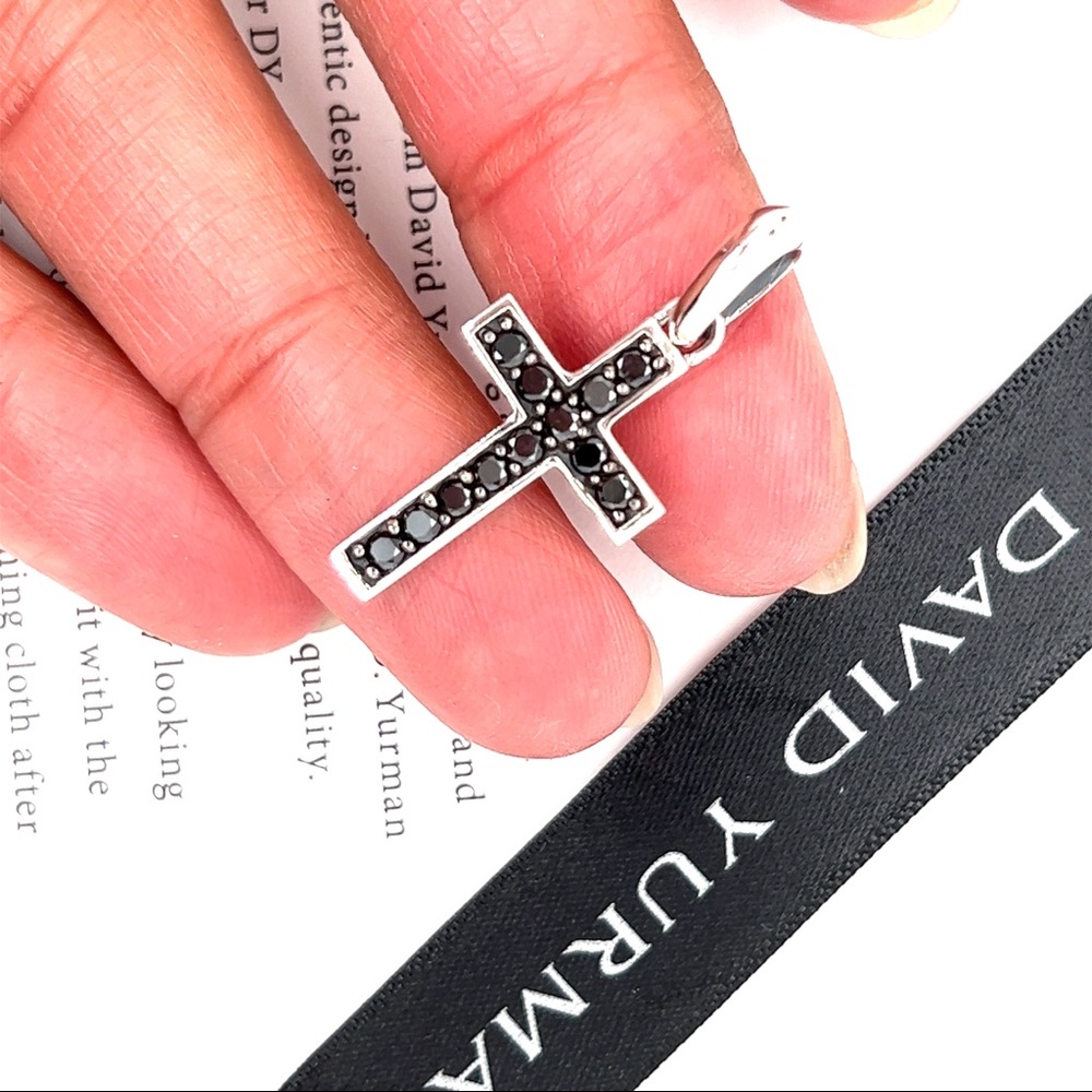 David Yurman Streamline Chevron Cross Pendant 0.70 Carat Black Diamond DY